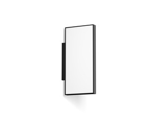 Blank rectangular store outdoor signage mock up isolated, 3d rendering. Empty square light box mockup. Vertical shop lightbox. Street sign hanging on the wall. Signboard for logo presentation.