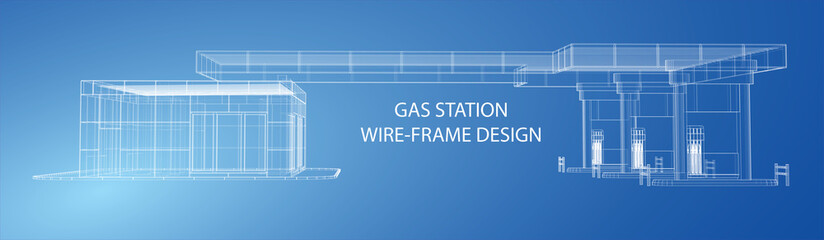 Gas Station. Wire frame vector illustration
