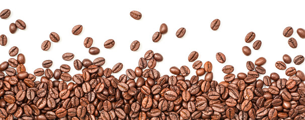 background of coffee beans, top view