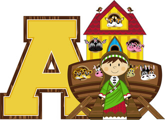 A is for Ark - Noah Biblical Illustration