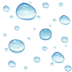 Watercolor seamless pattern with water drops on a white background.