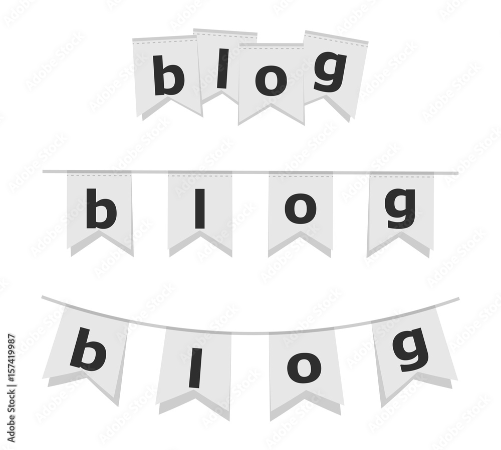 Wall mural blog word on a paper flag with shadow