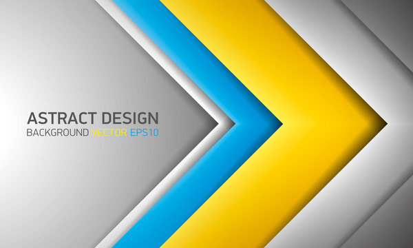 Abstract volume background. Yellow, blue, and gray stripes with shadows. Cover for project presentation, vector design