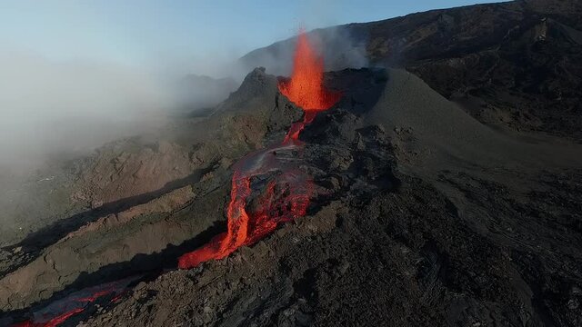 eruption and lava river 