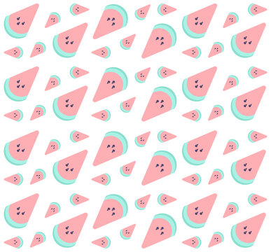 Cute seamless vector pattern with watermelons