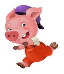 cartoon isolated young pig in work outfit looking / isolated / illustration for children
