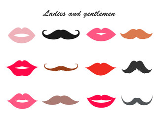 Ladies and gentleman lips and mustache set