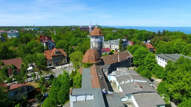 Aerial view of the Water Tower of Svetlogorsk, Russia