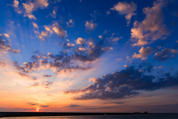 Sunrise, sky, landscape. Okinawa, Japan, Asia.