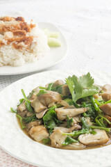 Fried mushrooms in a dish ready to eat.