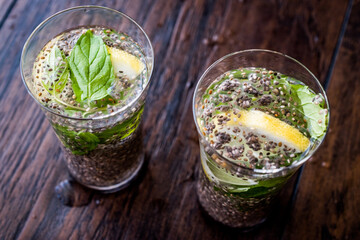 Detox Water with Chia Seeds, mint leaves and lemon.
