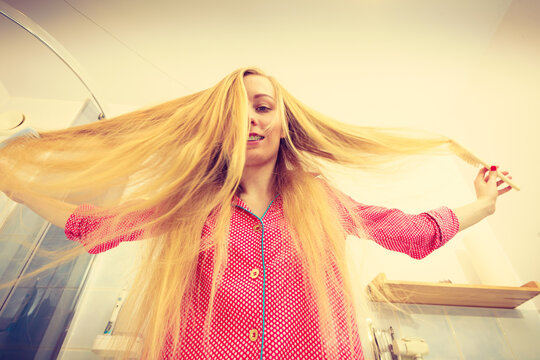 Woman With Long Windblown Blonde Hair