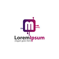 Letter M tech design logo in purple
