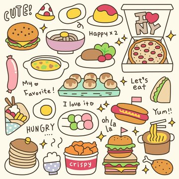 Set of Cute Meal and Dish Doodle