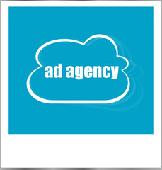 ad agency word business concept, photo frame isolated on white
