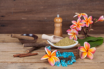 Herbal powder in plate ,concept herbal spa