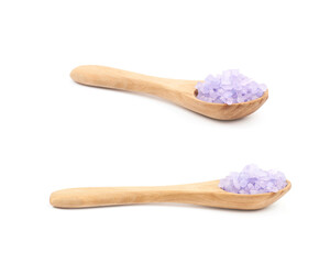 Spoon full of salt crystals isolated