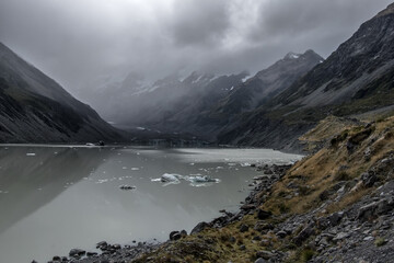 Hooker Lake, One of the most popular walks in Aoraki/Mt Cook National Park, New Zealand
