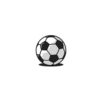 Football ball logo, traditional design black and white truncated icosahedron pattern, isolated on white background. 32-panel Soccer ball icon.