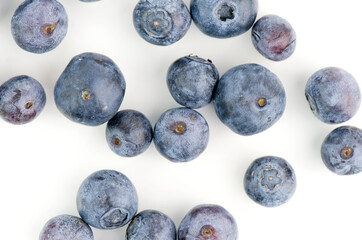 Blueberries Closeup On White Background Shot From The Top