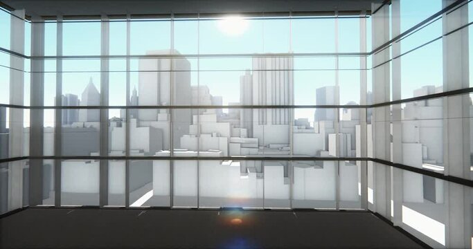 4k overlooking the abstract urban building from office window.