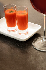 Spanish wine and tapas in modern bar with copyspace