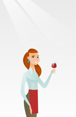 Waitress holding a glass of wine in hand.