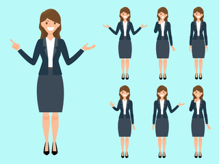 Women in business suit. Beautiful adult cartoon woman standing in business office. Vector illustration.