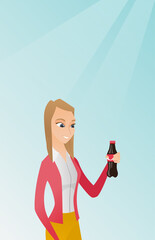 Young woman drinking soda vector illustration.