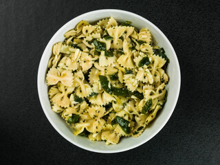 Bowl of Pasta Spinach and Pine Kernels Salad