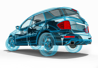  Wire Frame SUV / 3D render image representing an luxury SUV in wire frame 