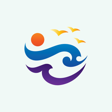 Sun Wave and Bird Logo Illustration