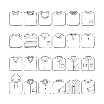 Folded Shirt Set.Hand Drawn Illustration On White Background.