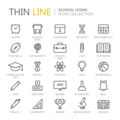 Collection of school thin line icons