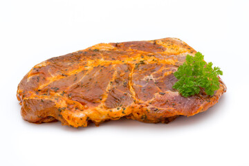 Pork chop, marinated. Isolated on the white background.