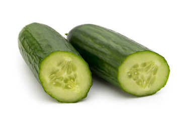Eco cucumber on white background. Fresh vegetables.