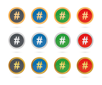 Raute - Hashtag - Trend - Buttons Set - Bronze, Silber, Gold