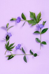 Square flower frame on violet background.