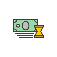 Payment history, hourglass and money filled outline icon, line vector sign, linear colorful pictogram. Symbol, logo illustration. Pixel perfect