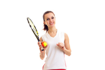 Fototapeta na wymiar Woman with tennis racquet and ball