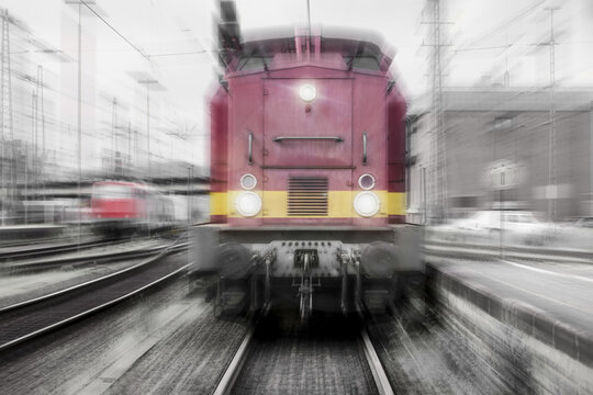 Fototapeta train speeding in color