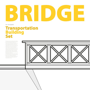 Outline set of vector train bridge in isometric perspective. Isolated industrial transportation building. Metallic architecture. Typography layout, railway bridge. Assembled bridge construction