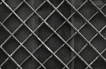 Rusty protective metal grid on the closed window