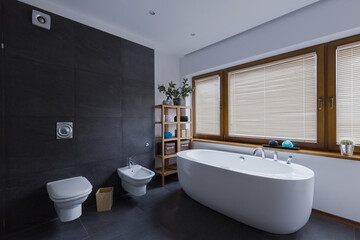 Modern dark bathroom with toilet