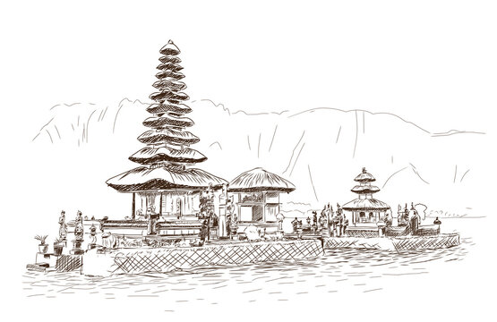 Hand drawn sketch of Bali Temple in vector illustration.