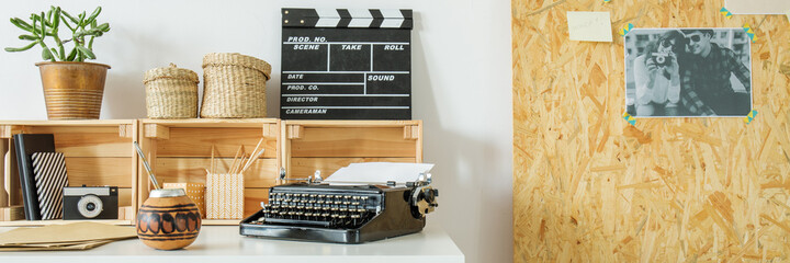 Home workspace with crate desk