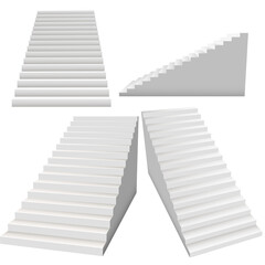 White stairs set, 3d interior staircases isolated on white background collection. Success concept. For Your business project. Vector Illustration