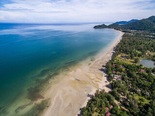 Aerial view of Koh Chang with sea, beach and resorts