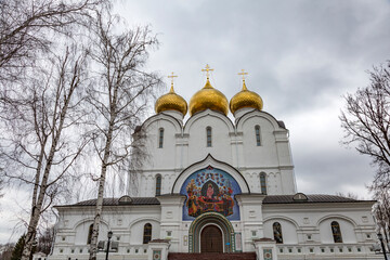 YAROSLAVL, RUSSIA - APRIL 27, 2017: Cathedral of the Assumption. Built in 1215. Unique architectural decoration and heritage of the city
