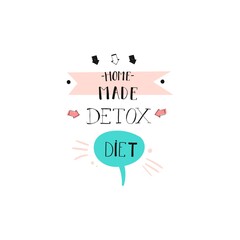Hand drawn vector abstract creative detox diet sign stamp with handwritten modern calligraphy quote Home made Detox diet isolated on white background.Menu,logo design,sticker,tag,decoration,label.